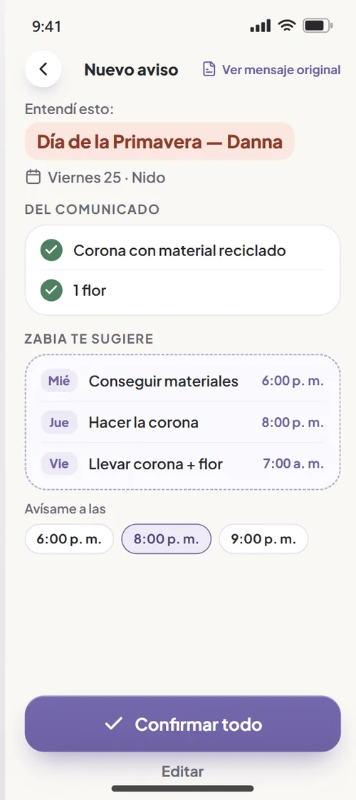 Pantalla con lo que entendió Zabia y su Guía